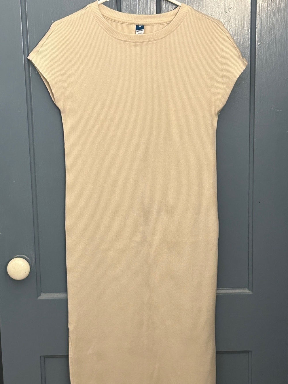 Old Navy off-white Ribbed Maxi Dress with Cap Sleeves